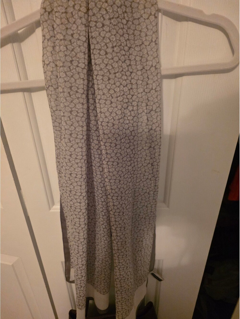Jennifer Moore Lightweight Sheer Scarf with Subtle Pattern and Gray Trim